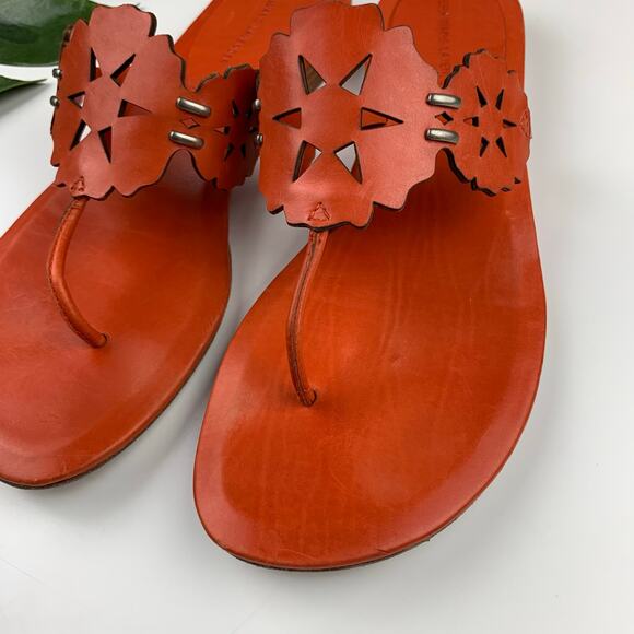 Vera Wang Lavender Sandals Orange Leather Thong Laser Cut Women’s 8.5 - Picture 2 of 9